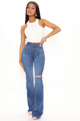 Tall Luxurious Distressed Super Stretch Flare Jeans - Dark Wash Ins Street